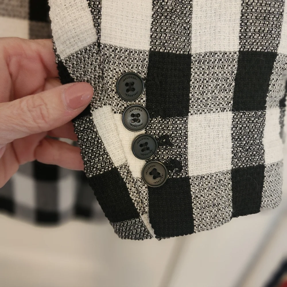 Halogen Women's Black and White Checkered Blazer Houndstooth Size 20W Academia - Picture 7 of 10